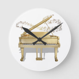 Golden Piano Clock Ronde Klok