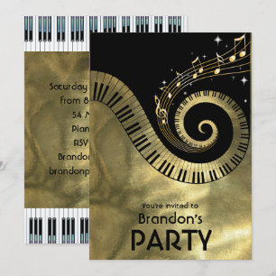 Golden Piano Keys en Gold Muzieknoten Party Kaart