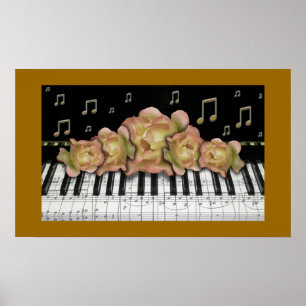 Golden Piano-toetsenbordnoten en -Rozen Poster