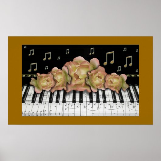 Golden Piano-toetsenbordnoten en -Rozen Poster (Voorkant)