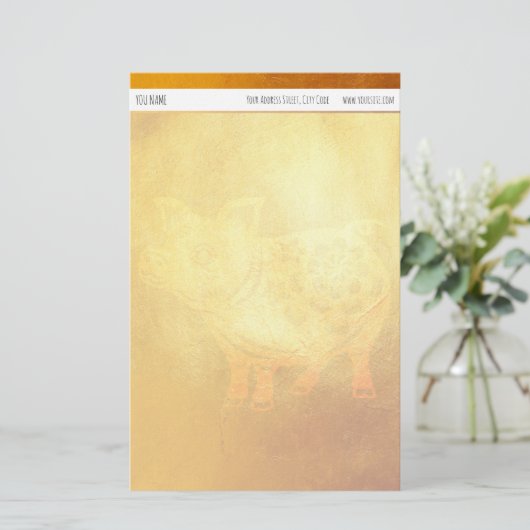 Golden Pig Chinees Nieuwjaar gepersonaliseerd papi Briefpapier (Staand voorkant)