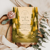 Golden Pine Forest Wedding Save The Date