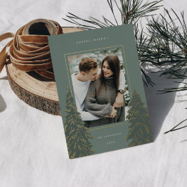 Golden Pine | Kerstfoto van Elegant Folie Feestdagenkaart