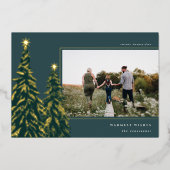Golden Pine | Kerstfoto van Elegant Folie Feestdagenkaart (Voorkant)