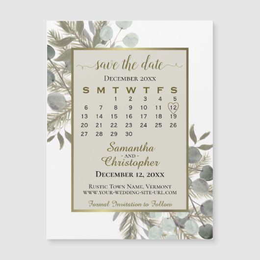 Golden Pine Save the Date Calendar Taupe Magneet (Voorkant)
