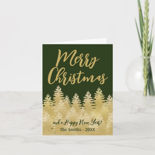 Golden Pine Trees Vrolijk Kerstfeest Donkergroen F Kaart (Voorkant)