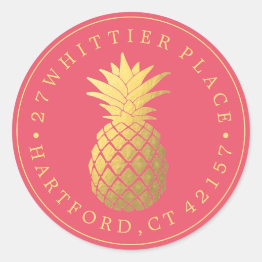 Golden Pineapple | Adres legant Ronde Sticker (Voorkant)
