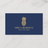 Golden Pineapple Logo Elegant Navy Blue Visitekaartje (Voorkant)