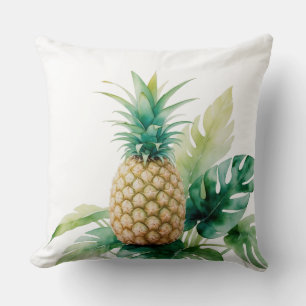 Golden Pineapple met Monstera Waterverf Tropical Kussen
