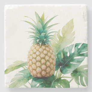 Golden Pineapple met Monstera Waterverf Tropical Stenen Onderzetter