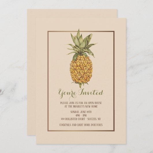Golden Pineapple Open House Invitation Kaart (Voorkant / Achterkant)