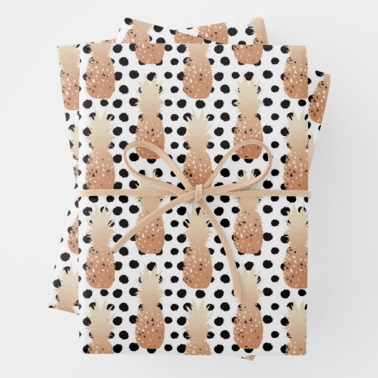 Golden Pineapples Pattern Tropical Inpakpapier Vel (In situ)