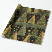 Golden Pines on Midnight Wrapping Paper Cadeaupapier (Uitgerold)