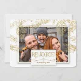 Golden Pines Rejoice Christelijke Cross Foto Feestdagenkaart