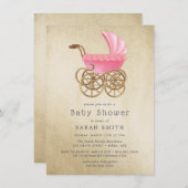 Golden Pink Baby shower Invite Kaart (Voorkant / Achterkant)