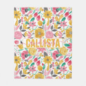 Golden Pink Flowers verlaat Waterverf kunstmonogra Fleece Deken (Voorkant)