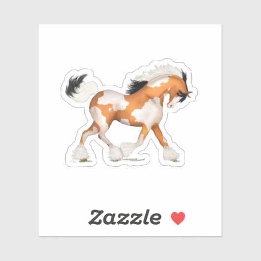 Golden Pinto Gypsy Horse Overo Equestrian Sticker (Vel)
