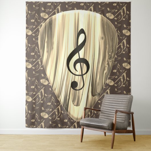 Golden Plectron – Stijlvol design voor muziekliefh Wandkleed (In situ)