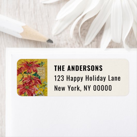 Golden Poinsettia | Christmas Return Address Etiket (Insitu)