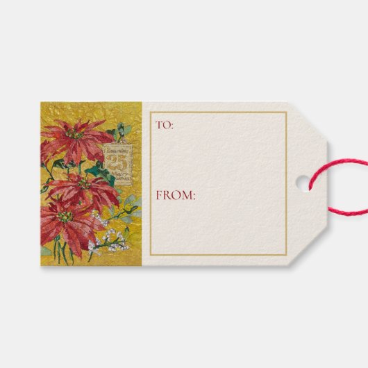 Golden Poinsettia | Fine Art Blank Christmas Cadeaulabel (Voorkant (Horizontaal))
