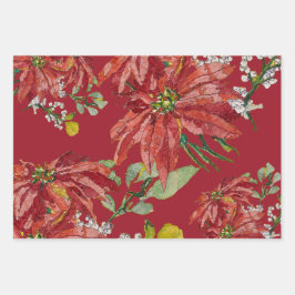 Golden Poinsettia | Fine Art Christmas Red Inpakpapier Vel