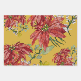 Golden Poinsettia | Fine Art Christmas Red Inpakpapier Vel