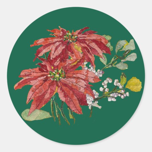 Golden Poinsettia | Fine Art Christmas Sticker (Voorkant)