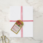 Golden Poinsettia | Fine Art Vertical Christmas Cadeaulabel (Met Touw)