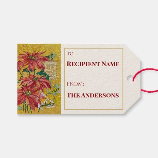 Golden Poinsettia | Fine Art Writable Christmas Cadeaulabel (Voorkant (Horizontaal))