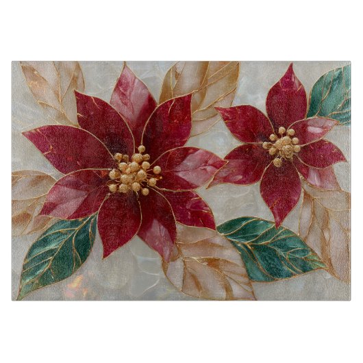 Golden Poinsettias – Elegant Christmas Snijplank (Voorkant)