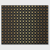 Golden Polka Dots Hearts Confetti Zwart Metallic Cadeaupapier (Vlak)