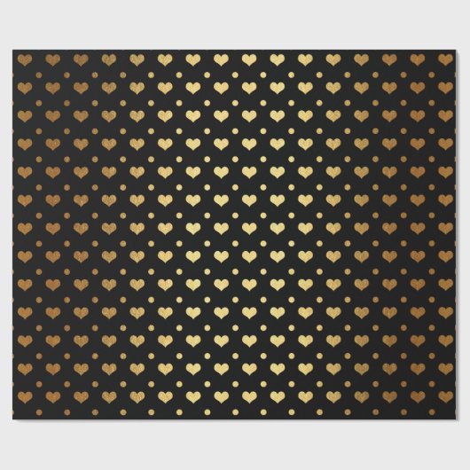 Golden Polka Dots Hearts Confetti Zwart Metallic Cadeaupapier (Vlak)