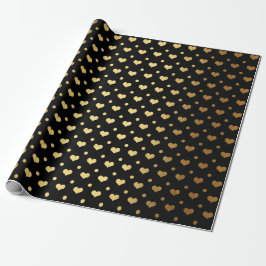 Golden Polka Dots Hearts Confetti Zwart Metallic Cadeaupapier