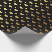 Golden Polka Dots Hearts Confetti Zwart Metallic Cadeaupapier (Hoek)