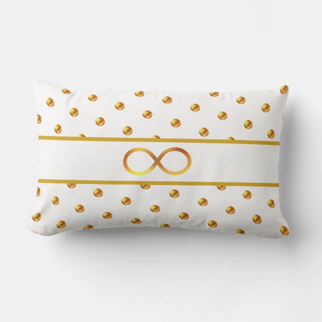 Golden Polka Dots & Infinity Symbool op wit Kussen (Voorkant)