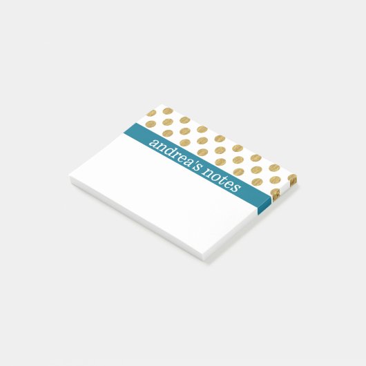 Golden Polka Dots met blauw Post-it® Notes (Schuin)