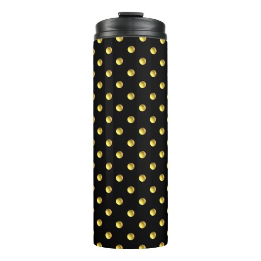 Golden Polka Dots on Black Thermosbeker (Voorkant)