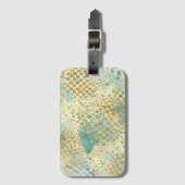 Golden Polka Dots with Turquoise Yellow Abstract Bagagelabel (Voorkant (verticaal))