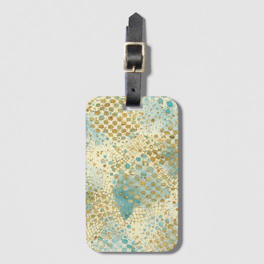 Golden Polka Dots with Turquoise Yellow Abstract Bagagelabel (Voorkant (verticaal))
