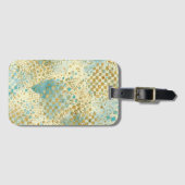 Golden Polka Dots with Turquoise Yellow Abstract Bagagelabel (Voorkant (horizontaal))