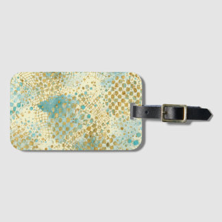 Golden Polka Dots with Turquoise Yellow Abstract Bagagelabel