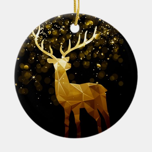 Golden Polygon Geometric Deer, gepersonaliseerd Keramisch Ornament (Voorkant)