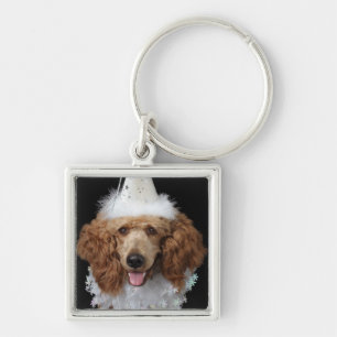 Golden Poodle Dog met een witte clown costuum Sleutelhanger