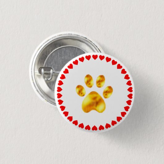 Golden poot en rode hartcirkel op wit ronde button 3,2 cm (Voorkant /achterkant)