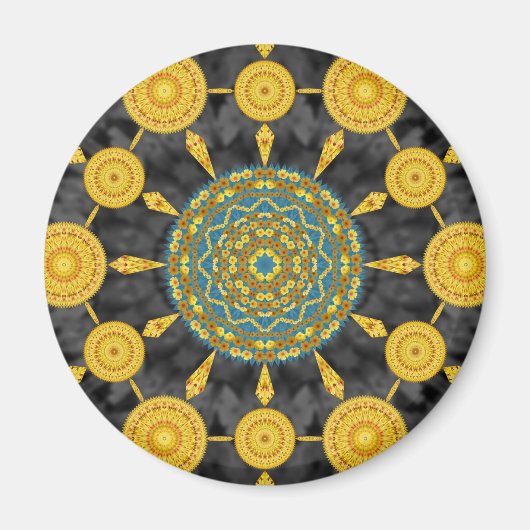 Golden Poppies Mandala Array Ronde Magneet (Voorkant)