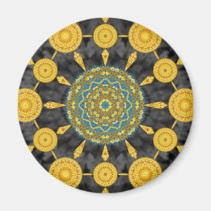 Golden Poppies Mandala Array Round Magnet