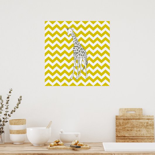 Golden Poppy Safari Chevron met Pop Art Giraffe Poster (Keuken)