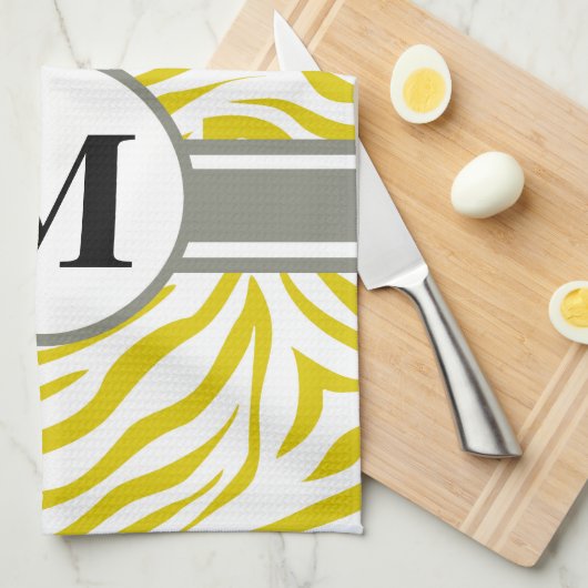 Golden Poppy Safari Zebra met monogram Theedoek (Quarter Fold)