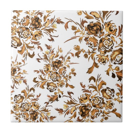Golden Portugal Floral Pattern Tegeltje (Voorkant)