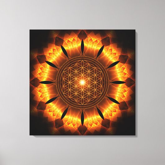 golden power mandala with flower of life symbol canvas afdruk (Voorkant)